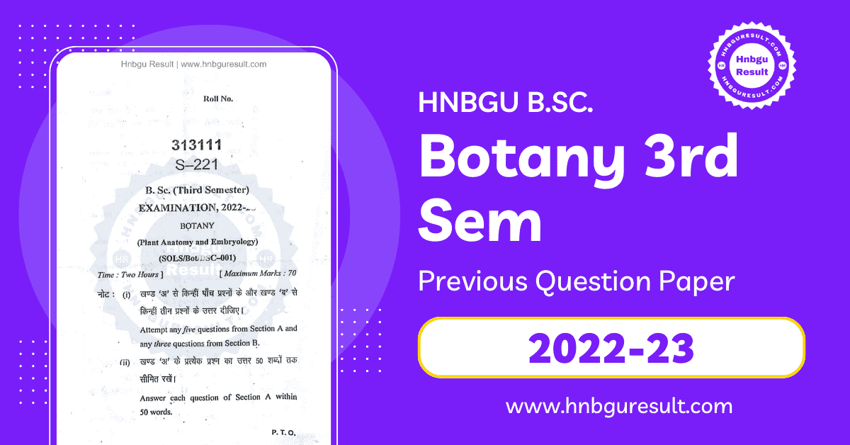 HNBGU B.Sc. Botany 3rd Sem Previous Question Paper